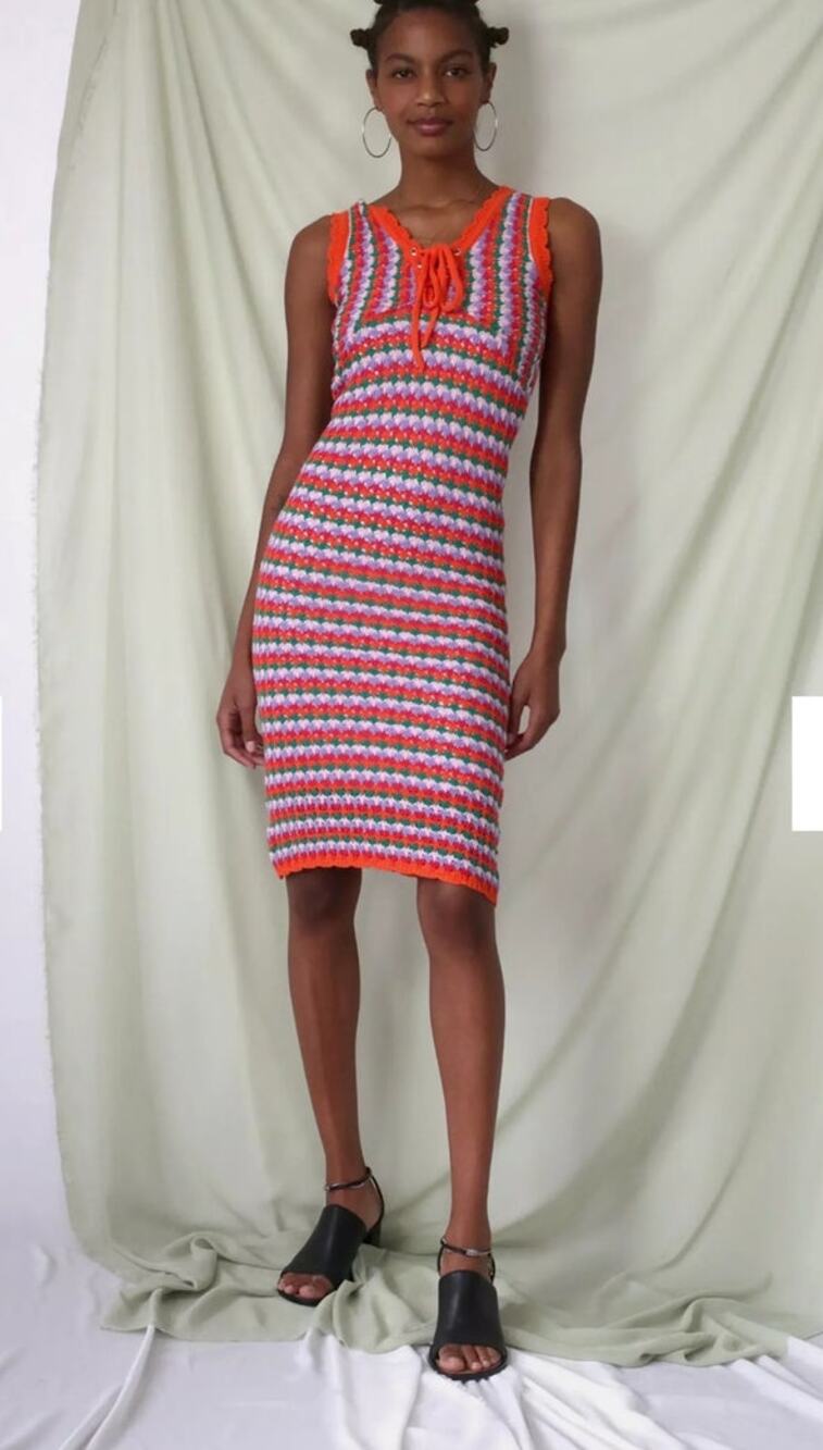 4SI3NNA Crochet Knit Bodycon Midi Dress Multicolor Boho Large